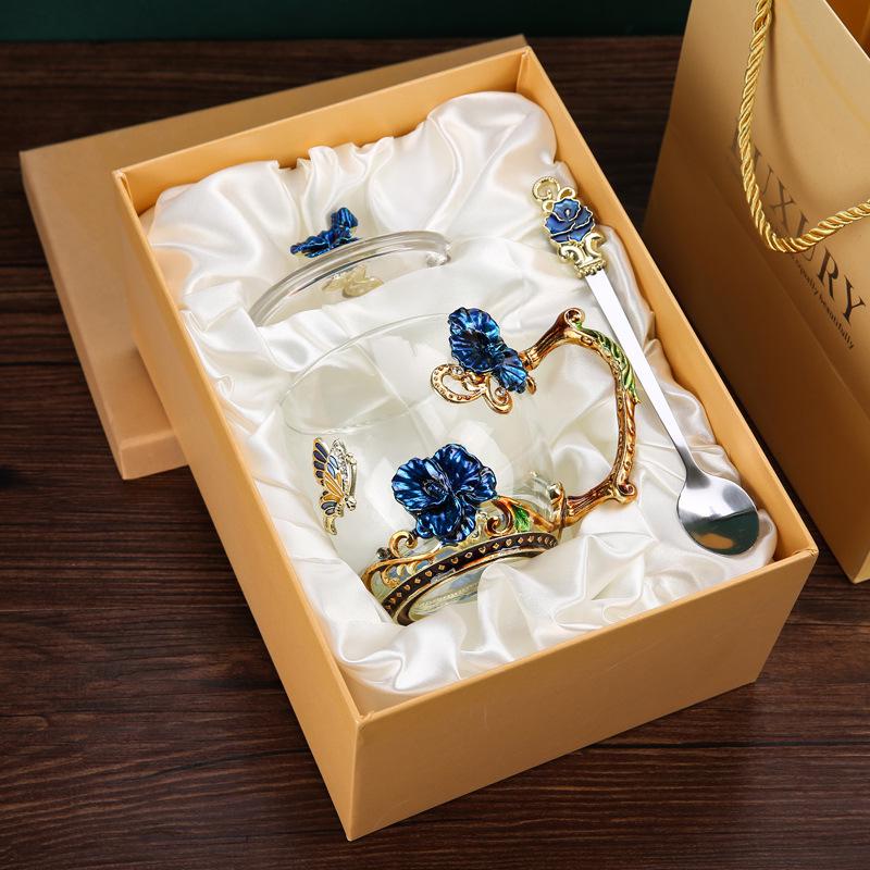 Креативный набор стеклянных чашек для кофе и молока цвета эмали для гостиной