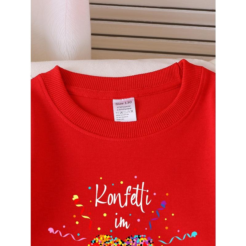 Европейские размеры Свитшот с круглым вырезом для девочек 'Confetti Heart Celebration', Осенне-зимний западный топ, Повседневный с длинным рукавом.