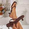 Лето 2025 года, новые женские тапочки на среднем каблуке, модные шлепанцы с тонким каблуком и квадратным носком, повседневная пляжная обувь