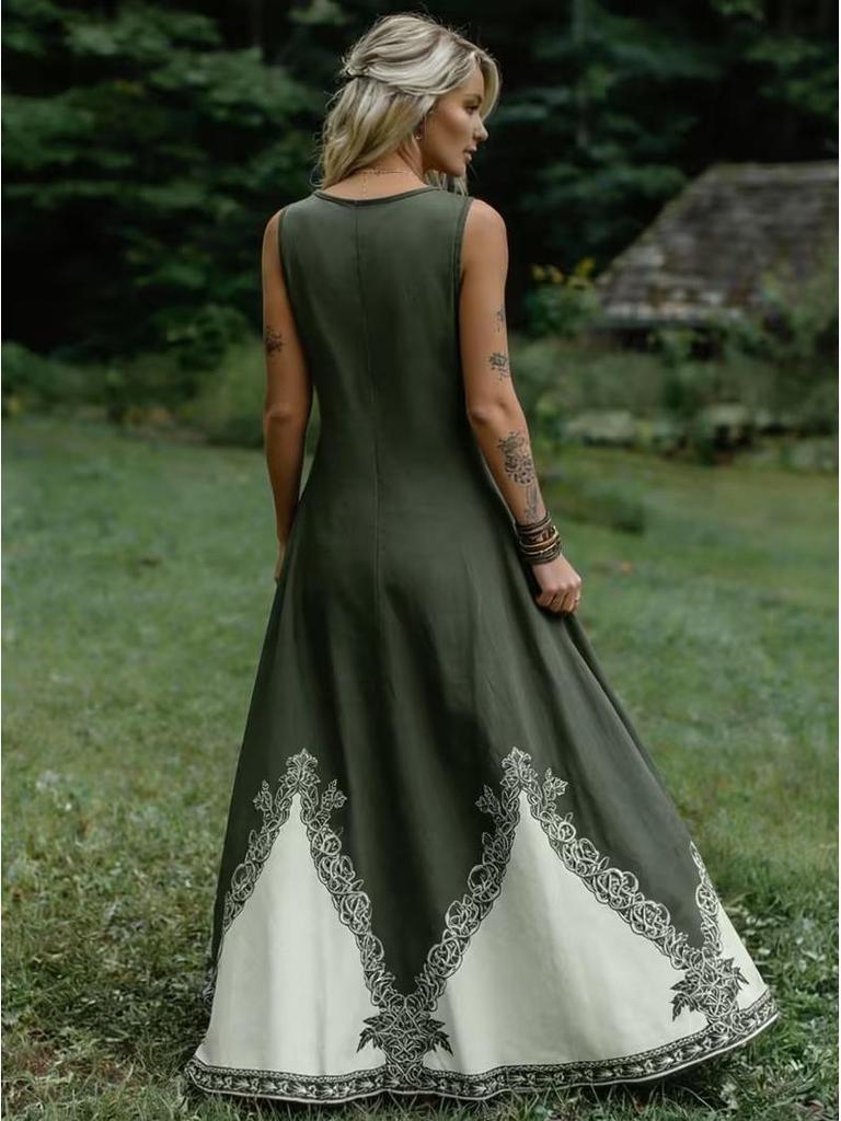Летнее платье с V-образным вырезом без рукавов в стиле кельтского ренессанса 2026 - Женское трансграничный стиль