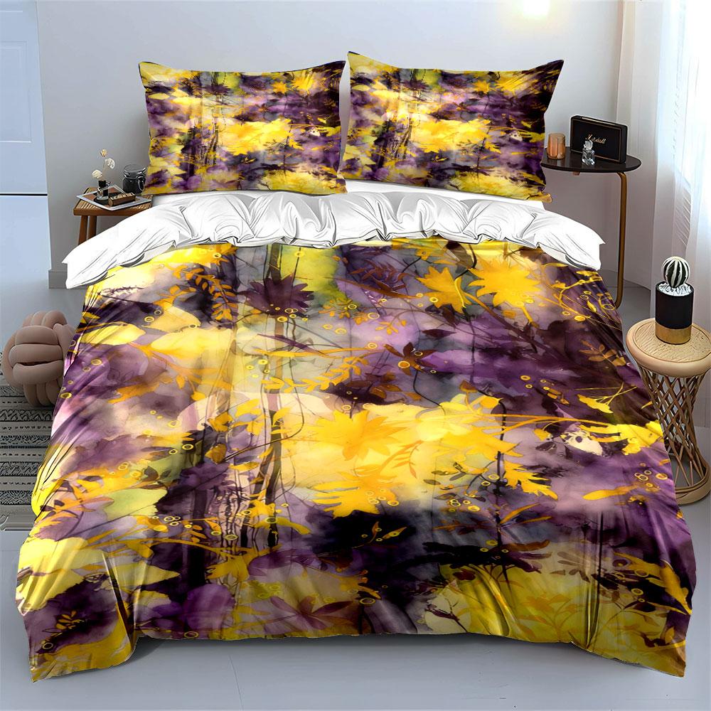 Yellow and purple leaves. Bedding sets Duvet cover sets Duvet covers Pillowcases(1* Duvet Cover 2* Pillowcases without duvet insert)