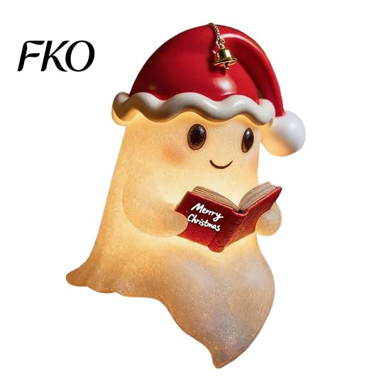 Halloween Decor Reading Ghost Night Light Cute 3D Xmas Hat Bedside Lamp Bedroom Resin Book Nightlight for Study Room Party Wireless