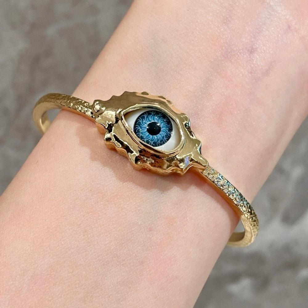 Silver Exaggerated Open Bangle Metal Geometric Cuff Bangles Demon's Eye Bracelets Girls Gift