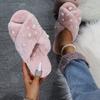 Winter Fashion Women Home Indoor Casual Slippers Female Flip Flops Fluffy Shoes Cross Design Slides Ladies Warm Plush Slipper