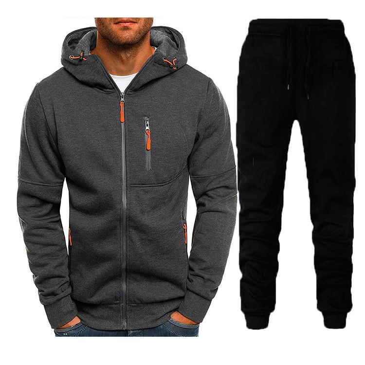 New Men's Sports Suit Zipper Cardigan Two-piece Running Outdoor Hooded Suit