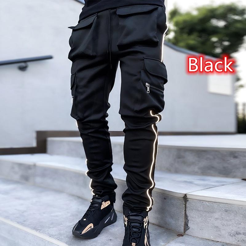 Men's Reflective Strip Cargo Pants Multi-pocket Jogger Trousers