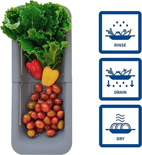 Hot Selling Plastic PP Draining Vegetables Fruits Cleaning Plastic Drain Basket Over the Sink Colander Strainer Basket
