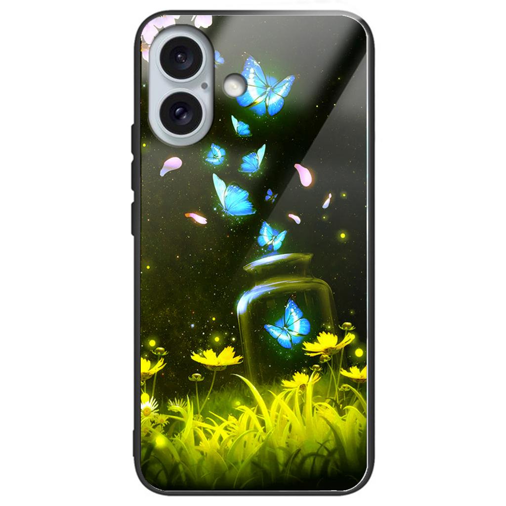 For iPhone 16 Plus Case Pattern Printing Tempered Glass+TPU Phone Cover