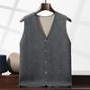 Men's Loose Casual V-neck Color Block Thickened Cashmere Knitted Sleeveless Vest Cardigan