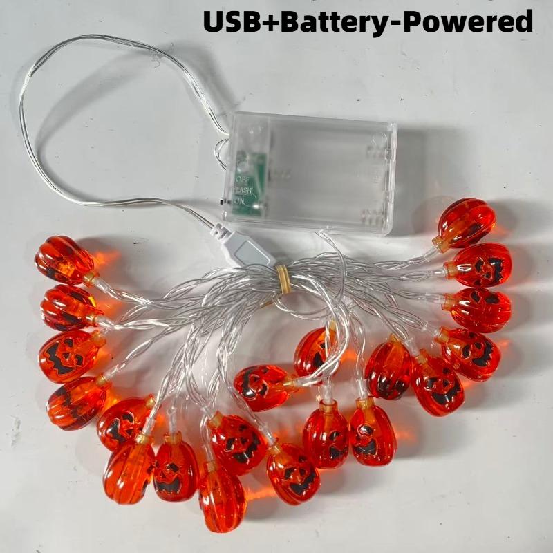 Хэллоуин 20/40/80 светодиодных гирлянд Питание от USB+батареи Жуткие фонарики-тыквы Сказочные огни Наружные украшения для дома и вечеринок
