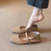Commuter Version~ French Literary and Artistic Style Woven Hollowed-out Outer Wear Breathable Mary Jane Sandals Women's Word with Flat Shoes