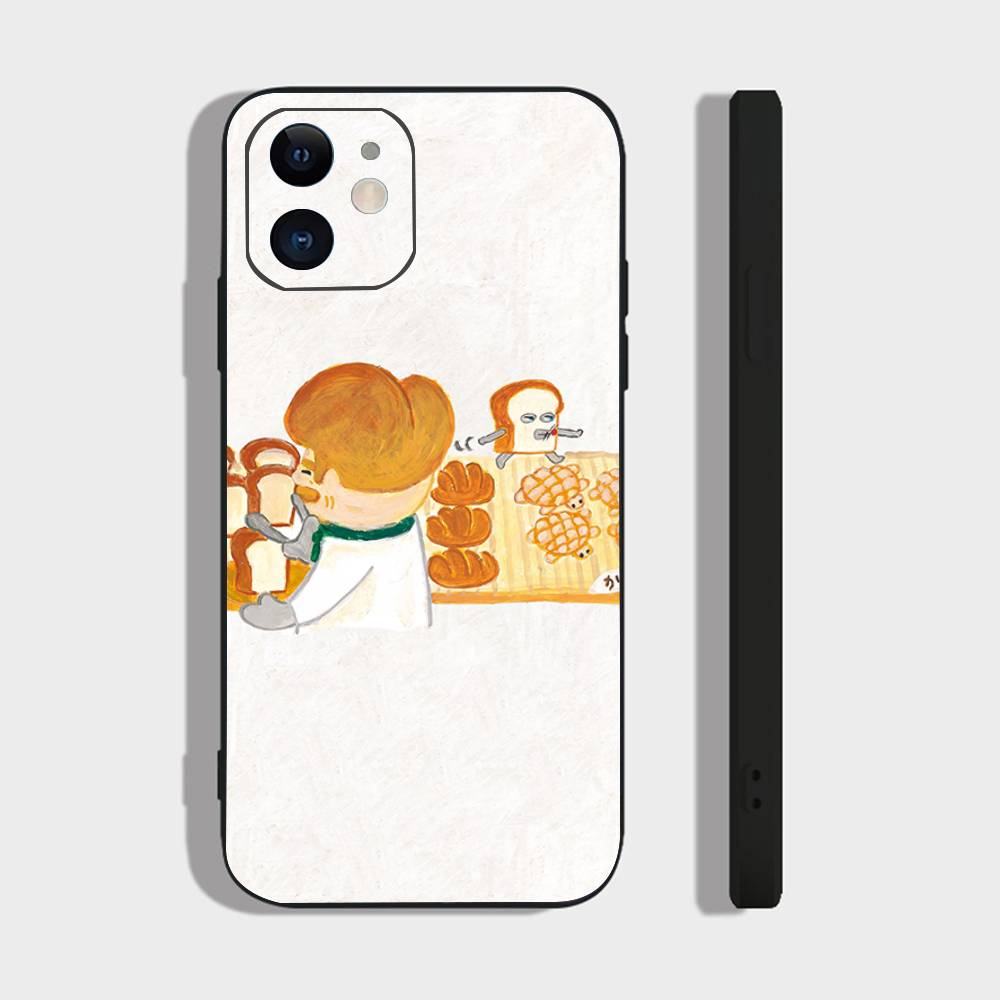 Чехол для телефона P-Picture Book Bread для IPhone 17 Air 16 15 14 13 Pro Max 11 12 Черный силиконовый чехол