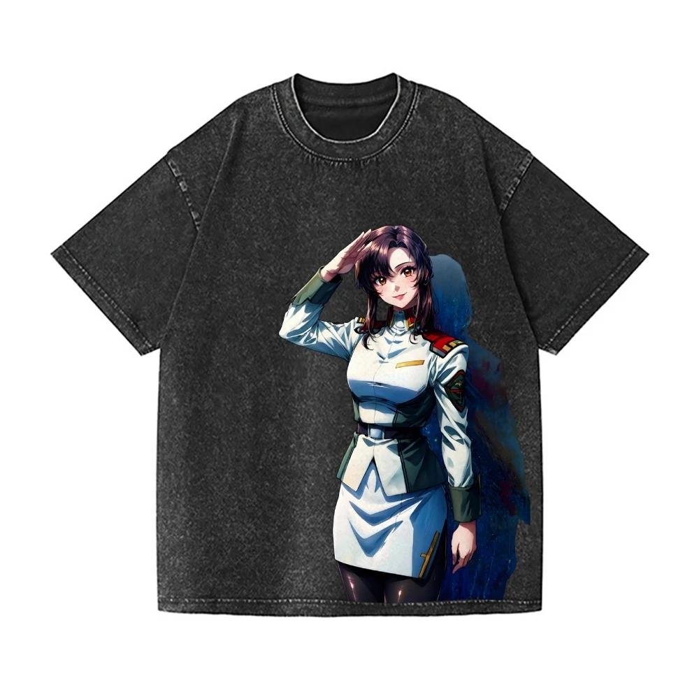 2026 New Gundam Murrue Ramius Vintage Wash Japanese Design T-Shirt High-quality Streetwear Is Suitable for Both Summer Men Women