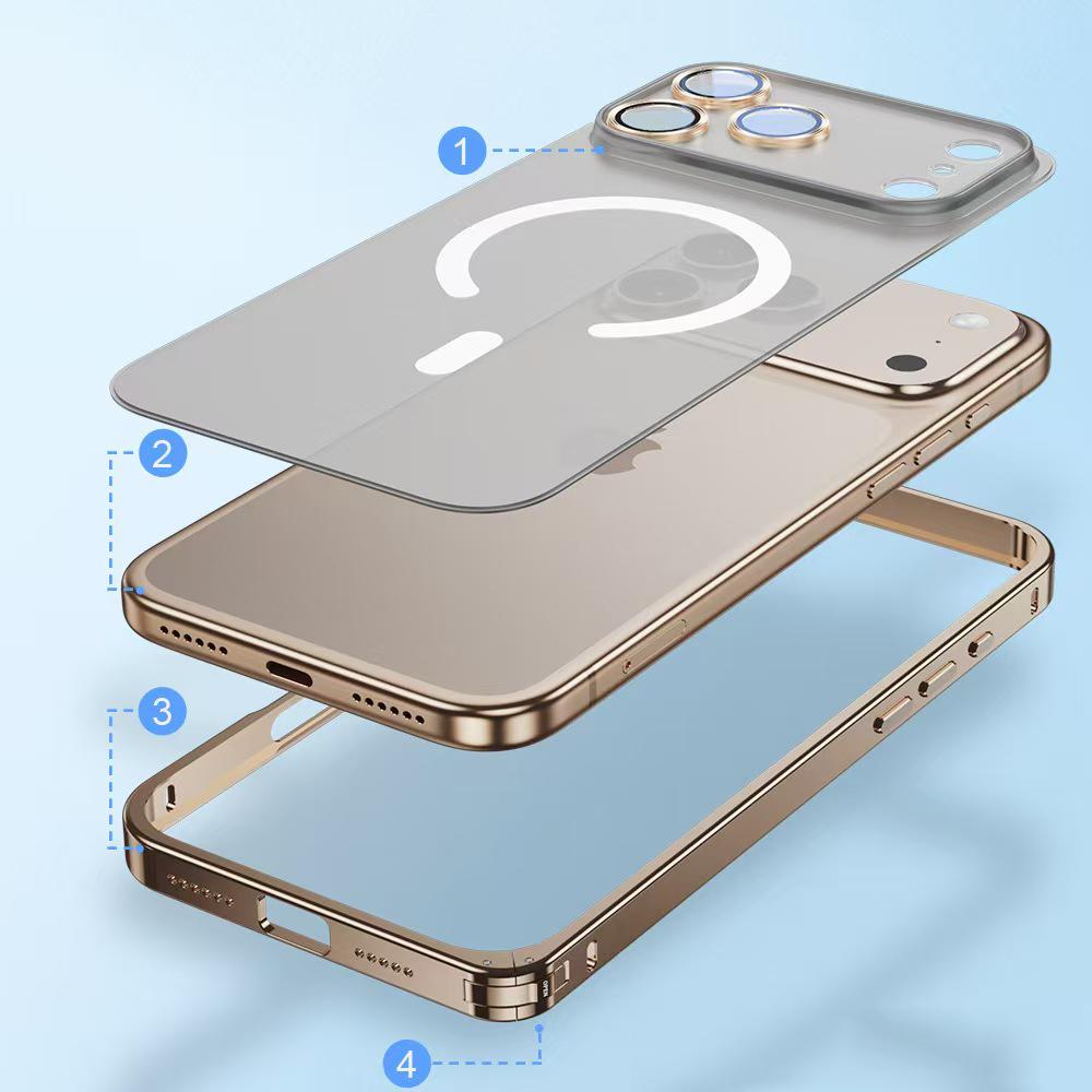 Luxury Aluminium Alloy For Magsafe Magnetic Metal Frame Case For iPhone 17 16 15 14 13 12 Pro Max Wireless Charging All Inclusive Cover