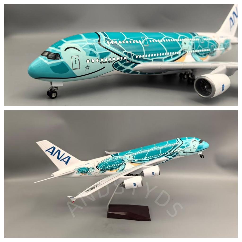 Diecast Resin 47cm Japan ANA Airways Model A380 Green Sea Turtle Plane With Stand & LED 1/160 Scale Airplane Collection