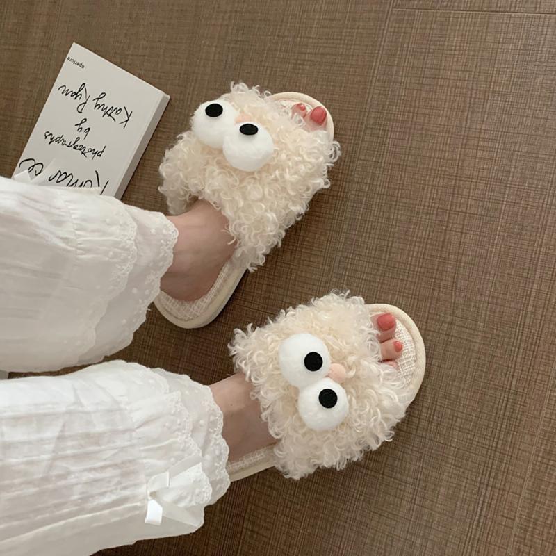 Cute Cartoon Fluffy Fur Slippers Slides Women 'S Autumn And Winter Funny Home Cotton Slippers Shoes Home Indoor Slippers