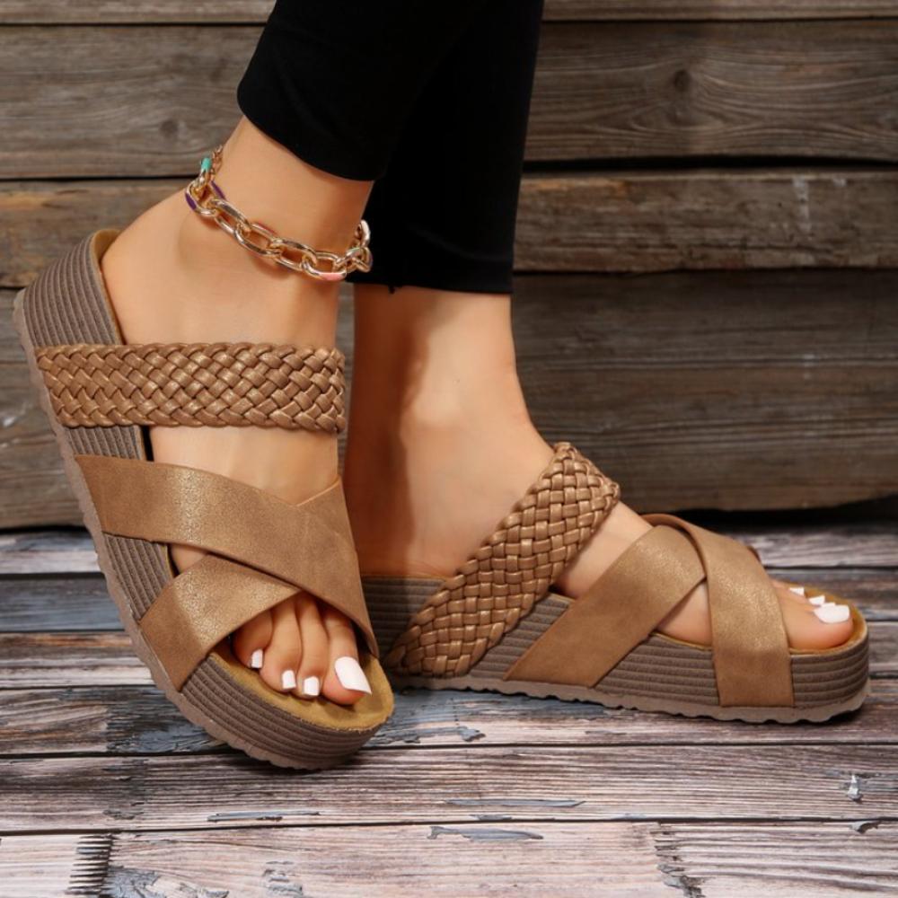 Летние женские босоножки, сексуальные, с открытым носком, с широкими полосками, слипоны, толстая платформа, повседневные тапочки на плоской подошве, большой размер 43