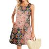 Summer Dresses For Women Beach Boho Sleeveless Vintage Printing Flowy Pocket Tshirt Tank Sundresses