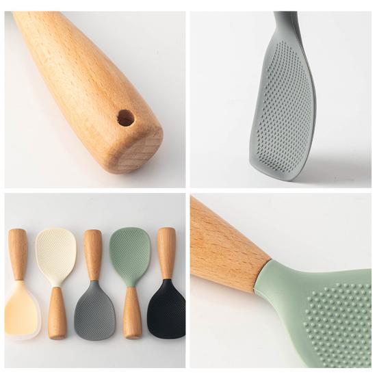Rice Shovel with Wooden Handle Rice Non-Stick Silicone Scoop for Home