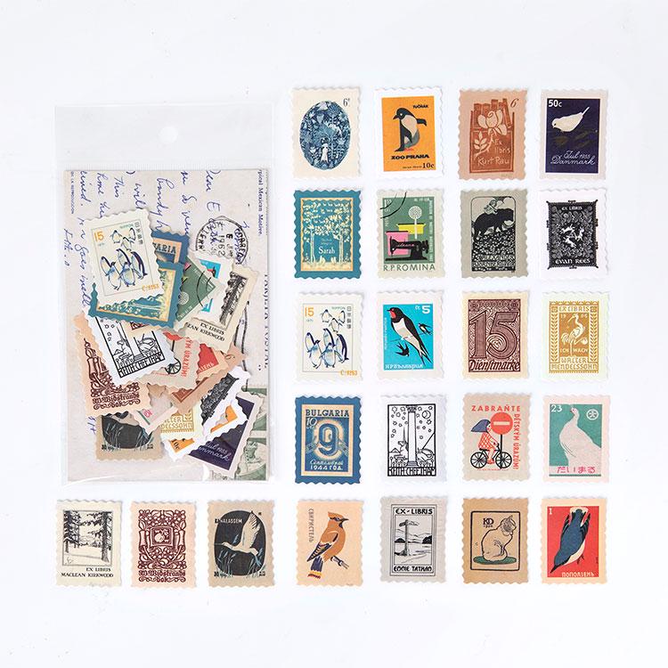 46pcs Vintage Stamp Butterfly Art paper Stickers Scrapbooking Decorative Stationery Junk Journal DIY Material Arts Deco Stickers