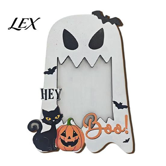 Double Sided Wooden Photo Holder Halloween Frame, Pumpkin Ghost Cat Cutout Picture Thanksgiving Home Decor Holder, Double-sided Holiday Tabletop