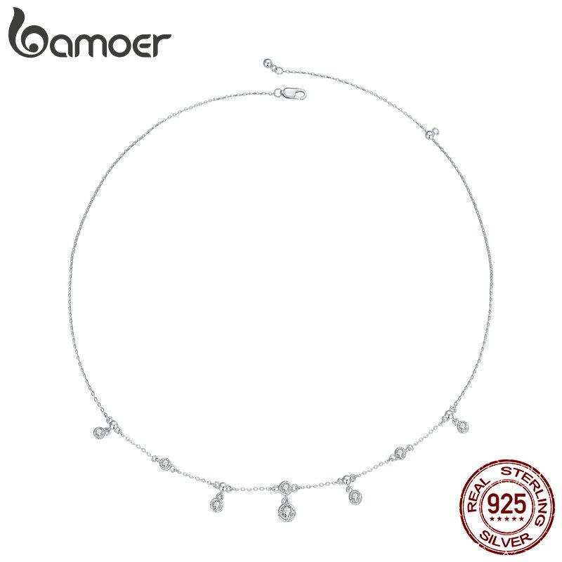 BAMOER, стерлинговое серебро 925 пробы, штабелируемое ожерелье на ключицу, сверкающая циркониевая цепочка на шею для женщин, ювелирные изделия с платиновым покрытием