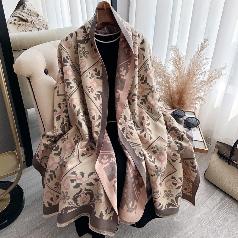 National Style Retro Printing Imitation Cashmere Scarf Women'S Winter Warm Shawl With Fashion Scarf