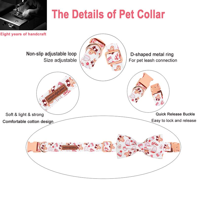 Unique Style Paws Personlized Christmas Dog Collar with Bow Santa Deer Dog Collar Cute Puppy Necklace for Large Medium Small Dog