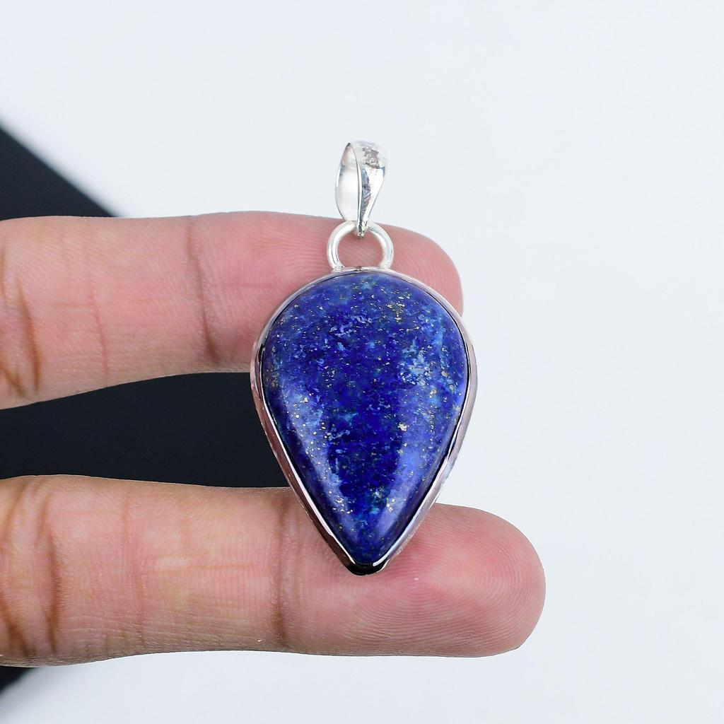Natural Lapis Lazuli Gemstone Silver Pendant In 925 Sterling Silver - Handmade Pear Design, Everyday Wear Jewelry Thyanksginig Gift