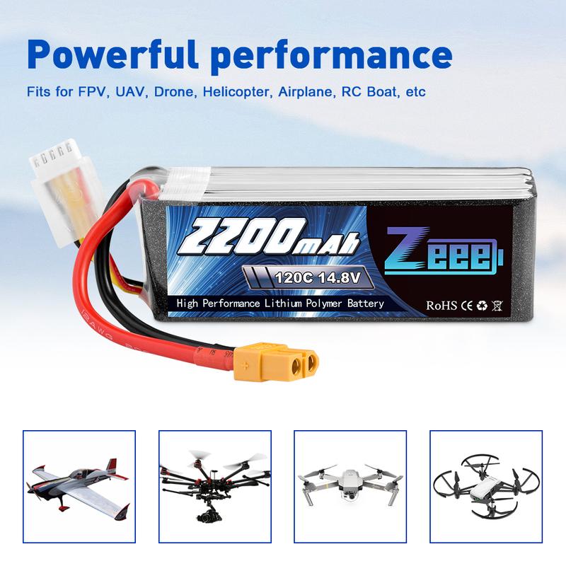 2 шт. LiPo аккумулятор Zeee 4S 2200 мАч 14,8 В 120C с разъемом XT60 для FPV дрона, RC автомобиля, лодки, вертолета, самолета, RC моделей