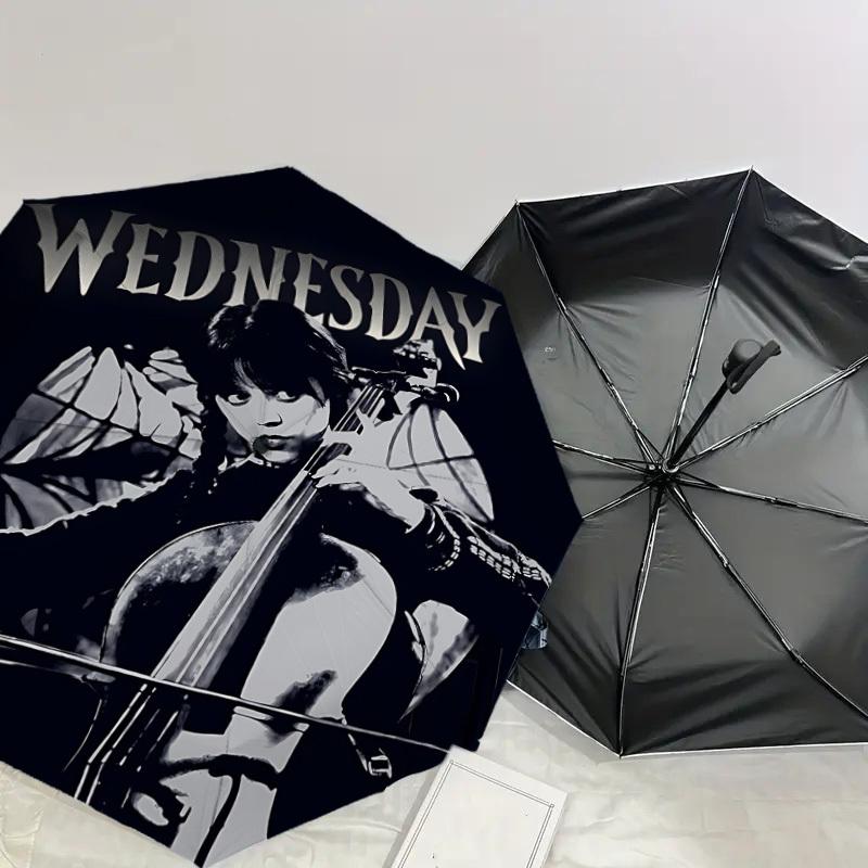 1PC Wednesday Wednesday Addams Umbrella-8-Rib Reinforced, Automatic Open, Lightweight & Durable, Cute Fashion Accessory for Outdoor-K1297