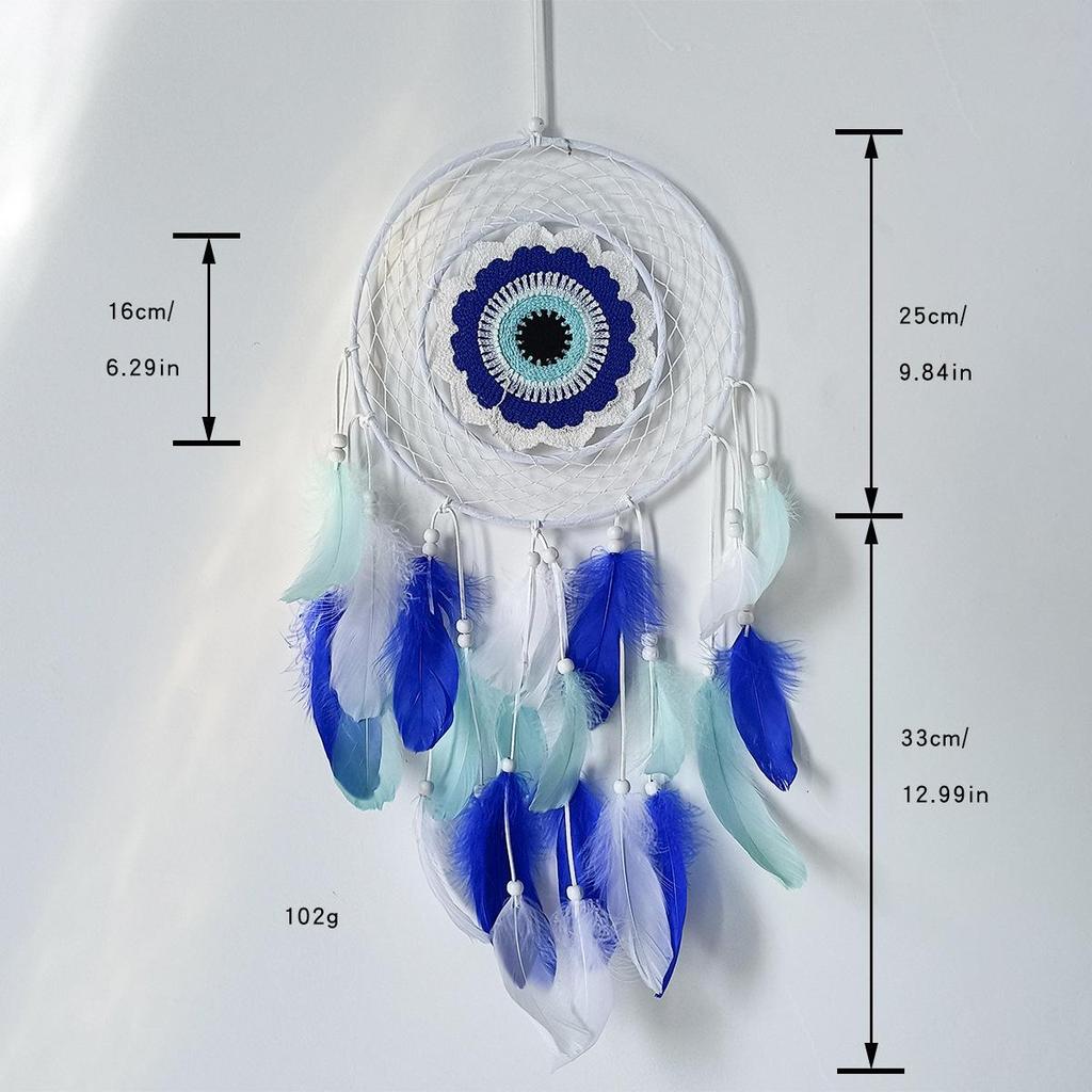 Evil Eye Feather Dream Catcher Pendant - Handmade Decorative Woven Craft
