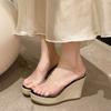 Wedge Heel High Heels Women's 2024 European and American New Fashionable Transparent One-word Thick-soled Muffin Cool Slippers