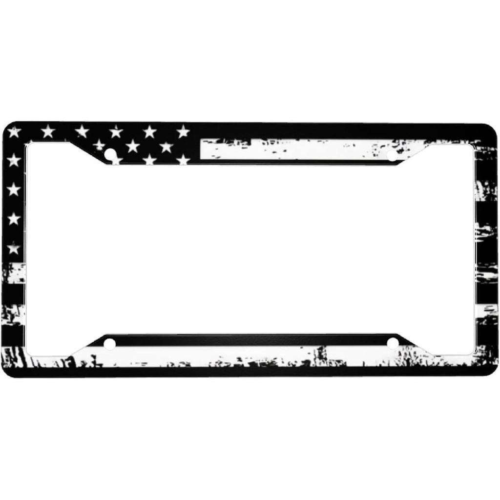 American Flag License Plate Frame - 1 Pack Personalized Aluminum License Plate Cover Patriotic USA Stars and Stripes Flag Car Plate Holder Universal