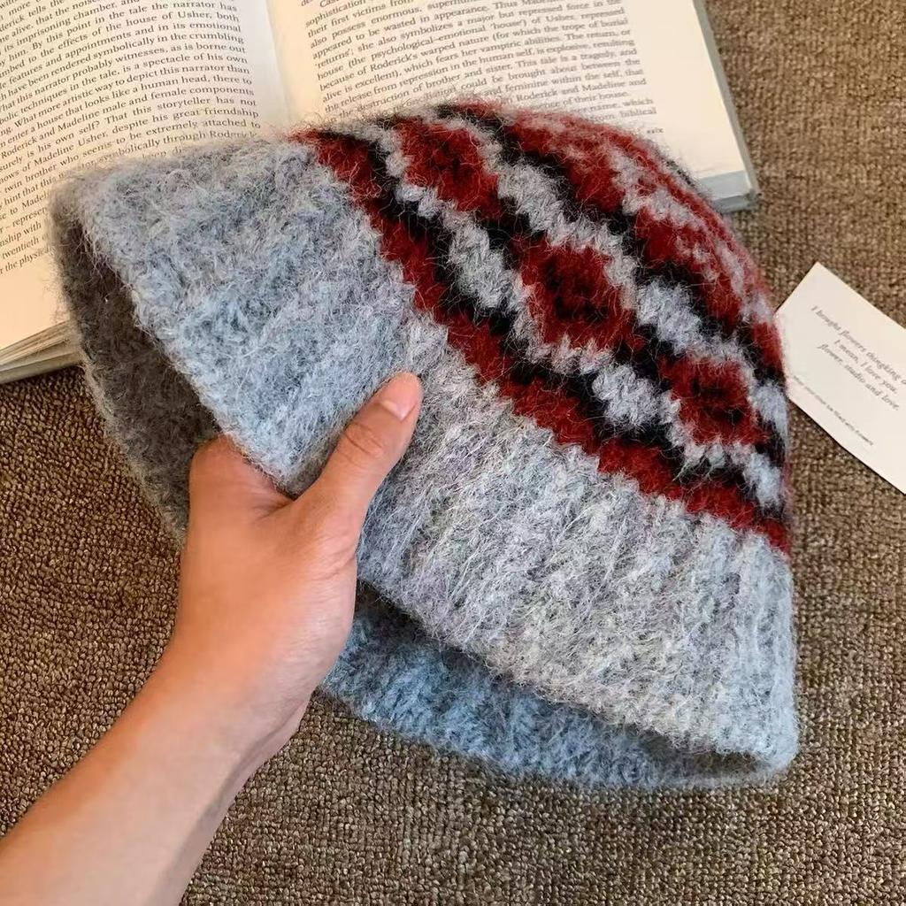 Женская вязаная шапка-рыбак в стиле Fair Isle, большого размера, теплая панама