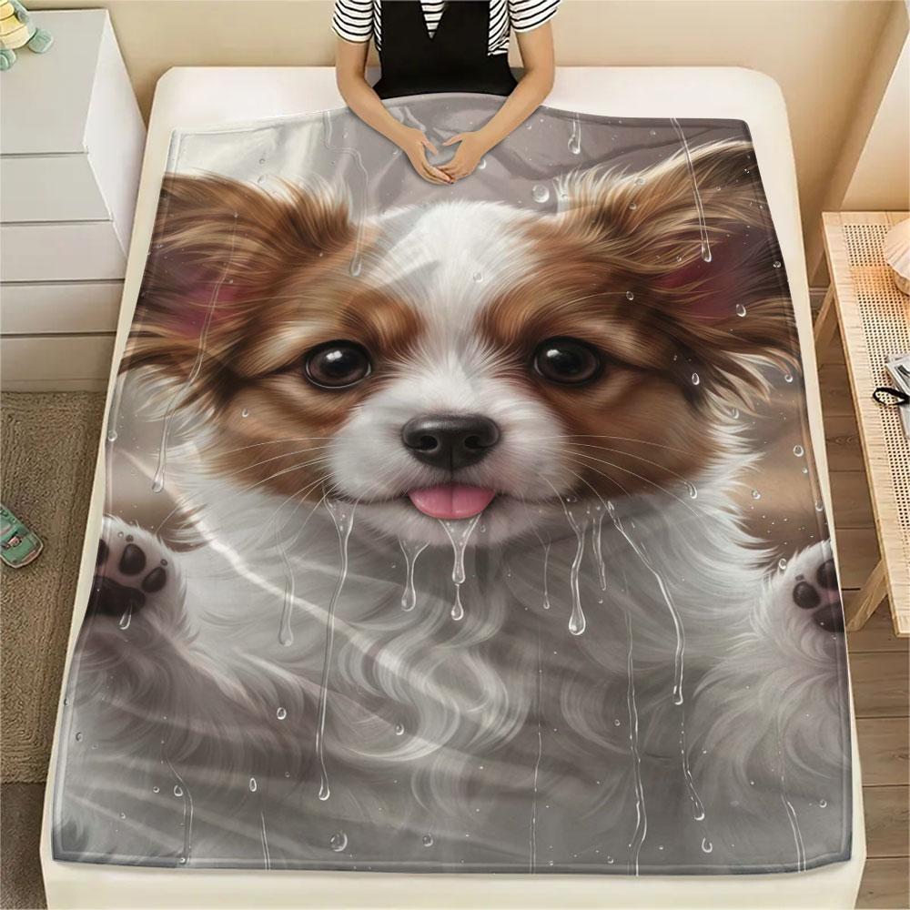 1Pc Cutepuppy Print Flannel Blanket, High quality Comfortable for All Seasons, Home Decor, Warmth and Comfort, Perfect for Christmas Gifts