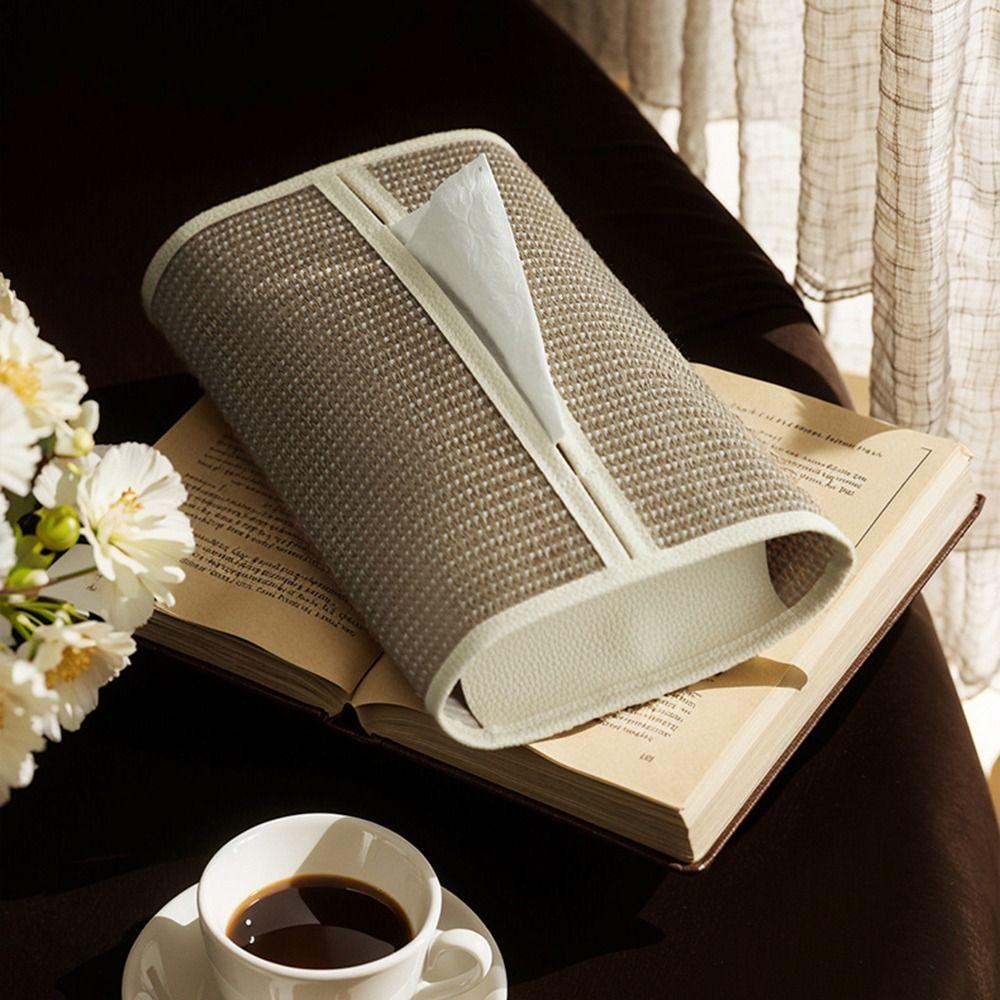 Rectangle Shape Woven Tissue Box Straw Woven Napkin Storage Container Desk Organizer