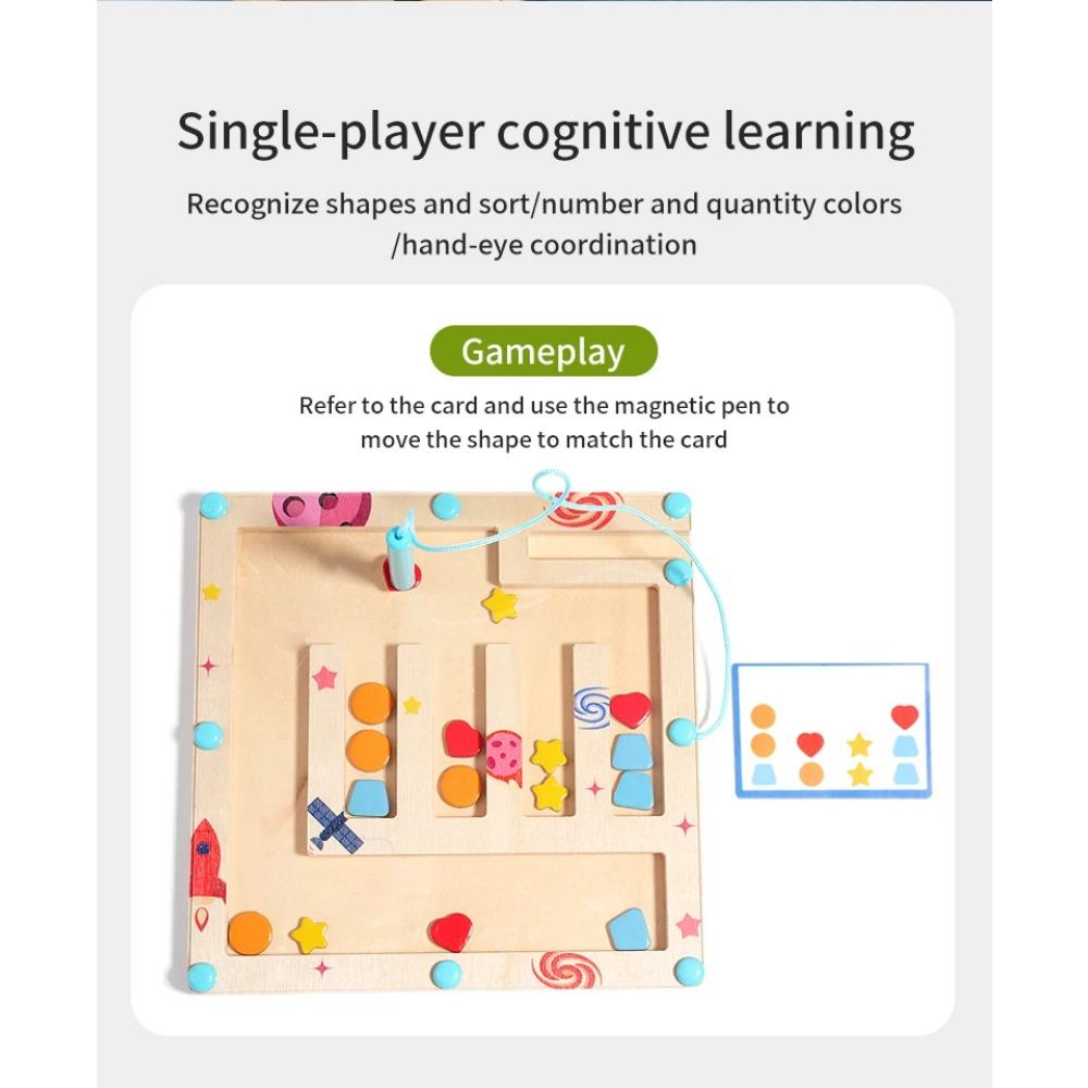 Деревянный Цвет Форма Магнитный Лабиринт Магнитная Сортировка Дорожная Доска Монтессори Игрушка-Пазл Обучающая для Возраста 3+ Мелкая Моторика