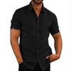 Men Cotton Linen Shirts Men Short-Sleeved Shirts Summer Solid Color Turn-Down Collar Casual Beach Style Plus Size Tops