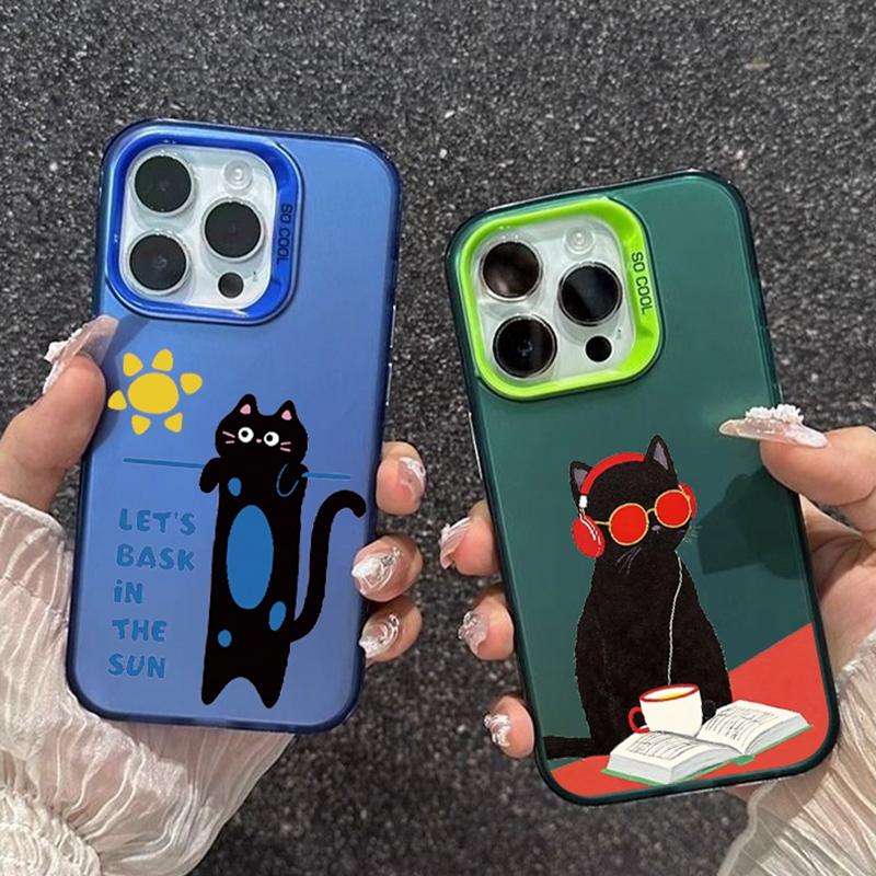Черный чехол Cat для iPhone 16 Samsung A55 A35 A34 S24 FE Xiaomi Redmi Note 13 Pro 14C Huawei Honor 200 противоударный бампер для телефона с защитой от царапин
