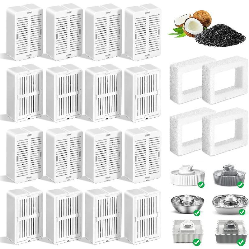 16 Pack Replacement Filters for 360° CupCake Ceramic Pet Fountain Triple Filtration Pet Fountain Filter
