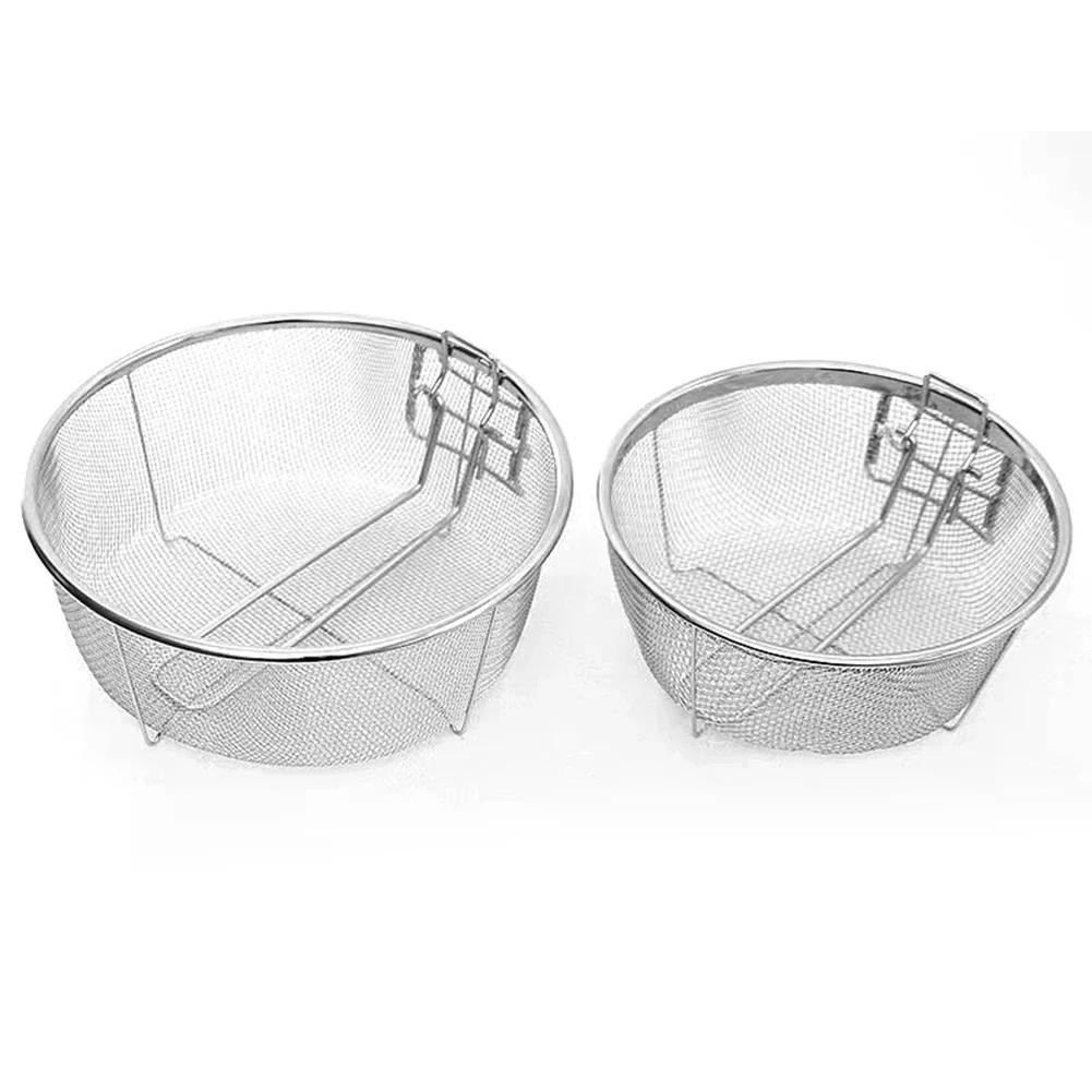 Корзина для жарки из нержавеющей стали, круглая фритюрница, сетчатый фильтр для жарки картофеля фри, корзина с ручкой, сетчатый дуршлаг