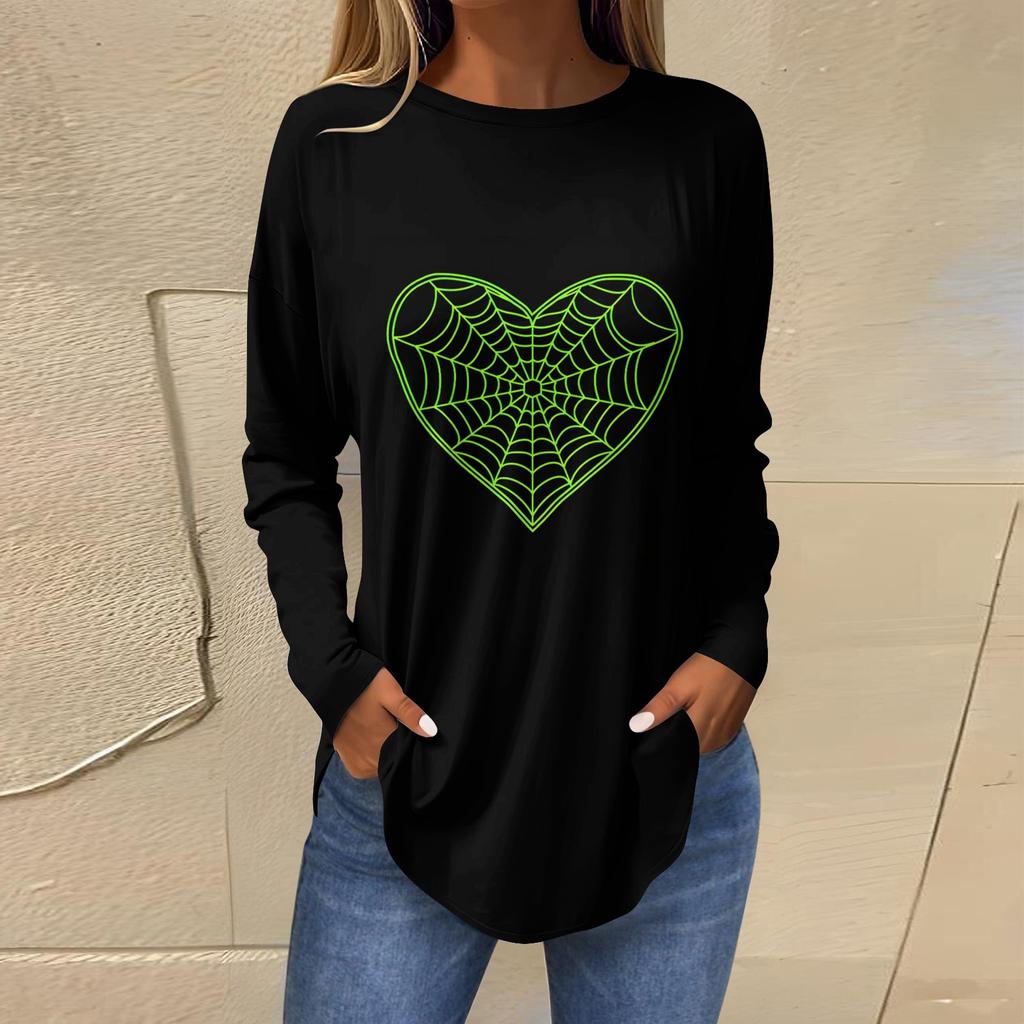 Women's Loose Round Neck Print Long Sleeve T-Shirt Top Pullover