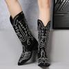 Women's Classic Pointed Toe Martin Boots Cowboy Boots Thick Heel Women's Boots Mid Heel Embroidered Cowboy Boots