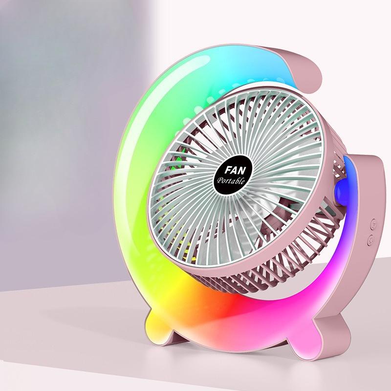 Портативный USB-перезаряжаемый настольный вентилятор с RGB-светодиодной ночной подсветкой, 3 скорости, тихий вентилятор циркуляции воздуха, 360° регулируемый, для дома, офиса, спальни