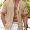 Летняя мужская однотонная полосатая рубашка с короткими рукавами и лацканами, повседневная рубашка больших размеров, мужская одежда
