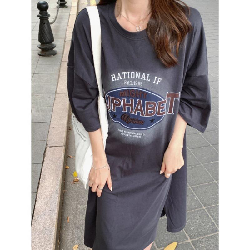 Женское летнее платье-футболка с коротким рукавом, модное повседневное платье выше колена плюс длинное платье