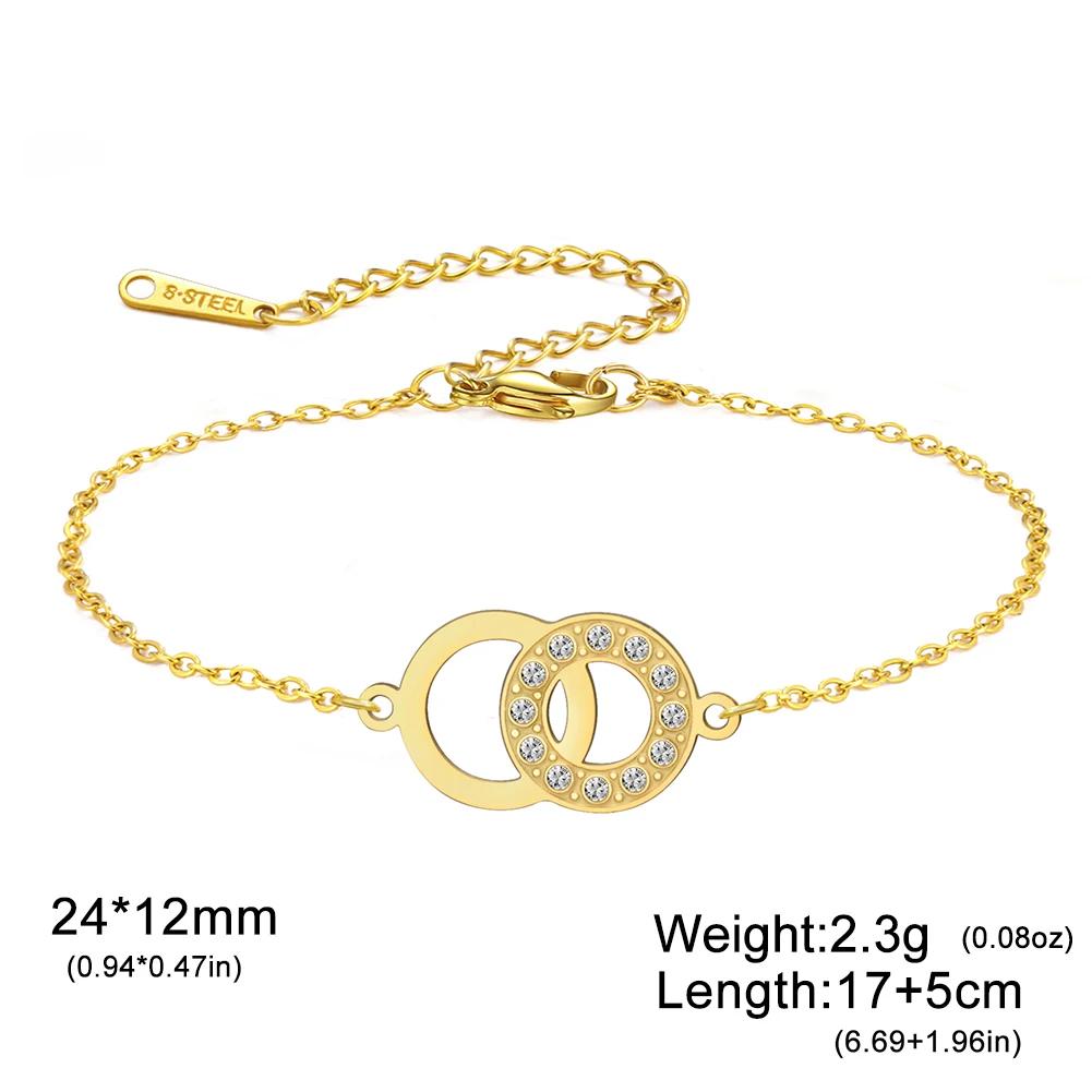 Cazador Geometric Double Circles Charm Bracelets Stainless Steel Jewelry Clear Zircon Women's Hand Bracelet Birthday Gift 2026
