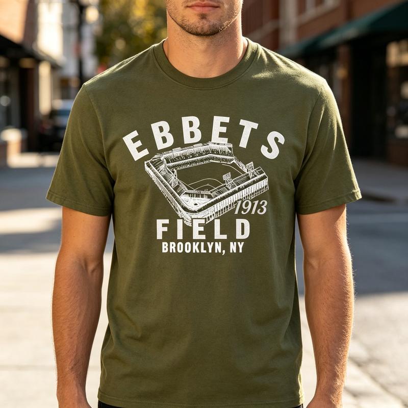 Vintage Brooklyn Sports Tee Ebbets Field Stadium Print Unisex Unisex Cotton Short Sleeve Trendy For Baseball Fans