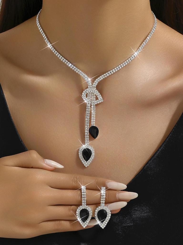 Элегантный набор ожерелья и серег со стразами - Европейский и американский стиль, свадебные ювелирные аксессуары